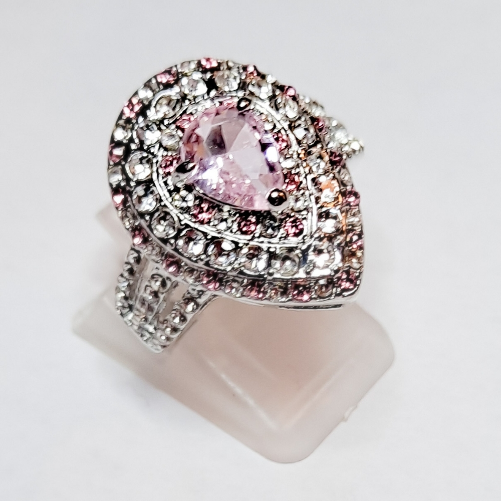 🎀925 Pink and White Sapphire Teardrop Ring - Picture 2 of 5